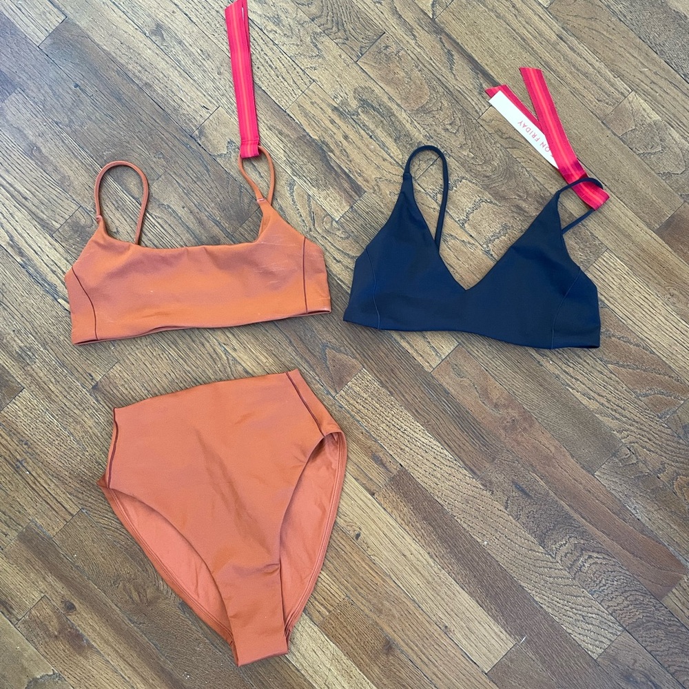 Left On Friday Burnt Orange Bikini Top/Bottoms & Navy Blue Bikini Top Bundle